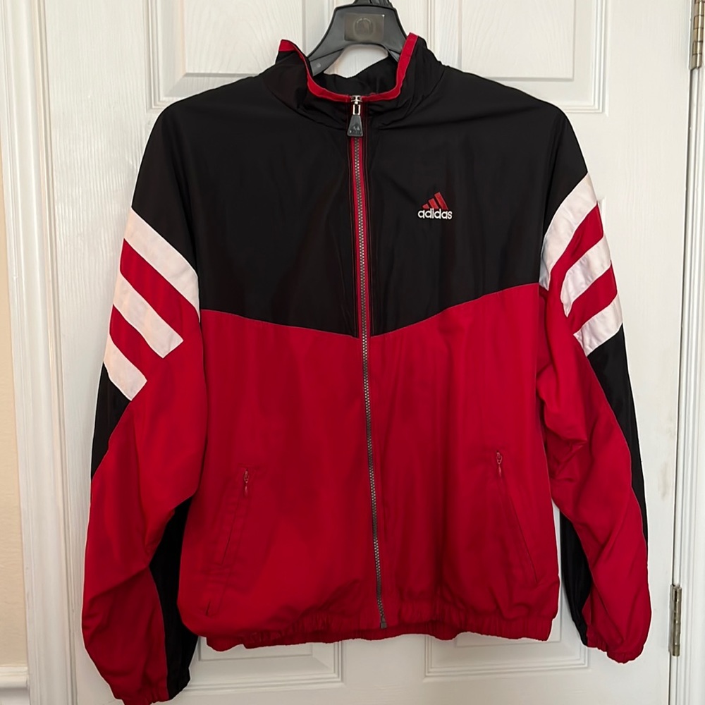 Adidas Vintage Red & Black Zipper Streetwear Windbreaker Jacket